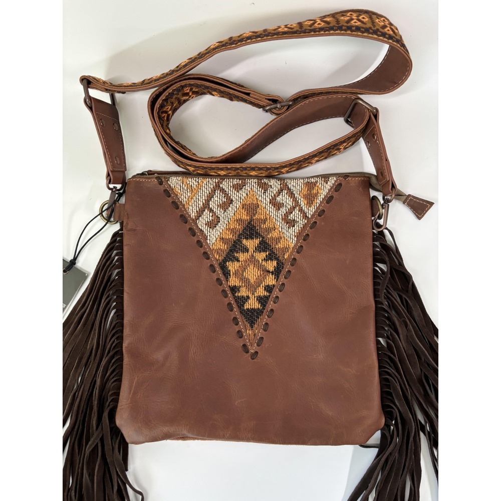 Myra Bag‎ Crossbody Bag Womens Medium Brown Leather Fringe Boho Western Festival